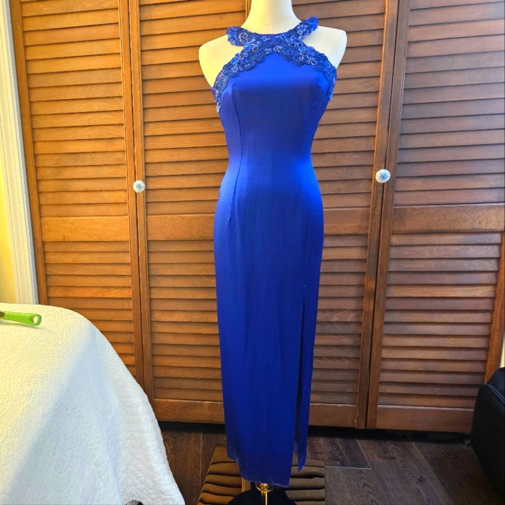 Vintage Royal Blue Jessica McClintock Mid 90s Prom Dress